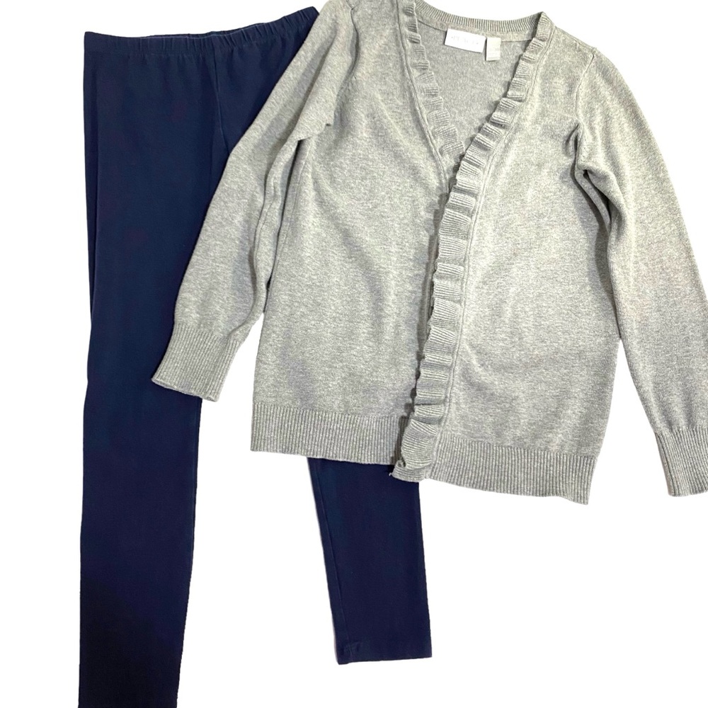 THE CHILDREN’S PLACE Cardigan Sweater Leggings Pants Set Size 10 Gray Navy Blue